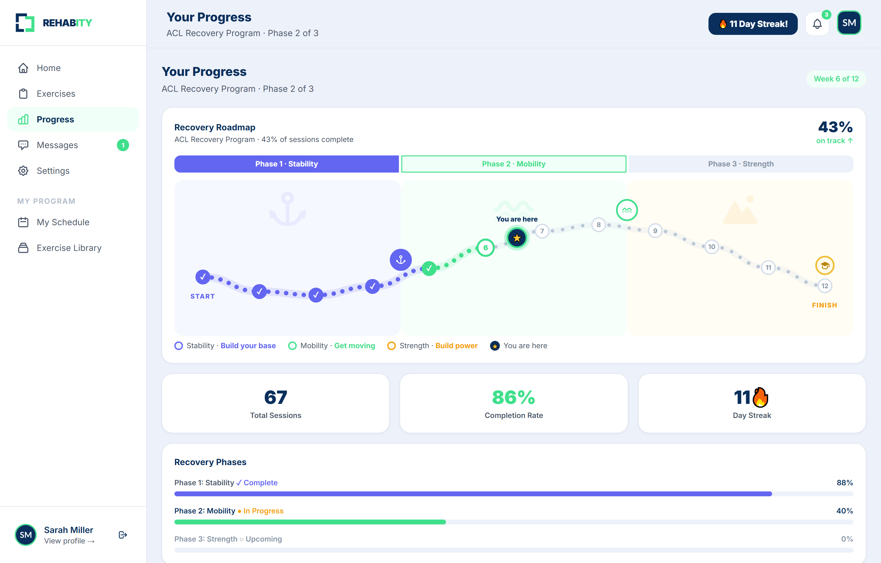 Recovery Roadmap with phase-by-phase progress